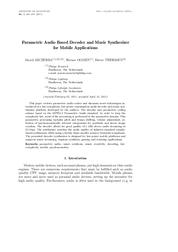 (PDF) Parametric Audio Based Decoder and Music Synthesizer for Mobile ...