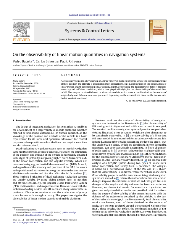 (PDF) On the observability of linear motion quantities in navigation ...