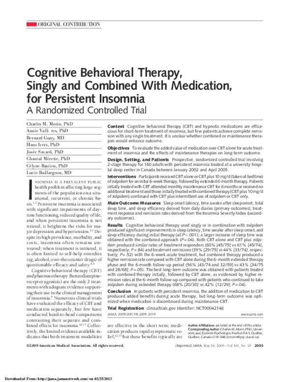 (PDF) Cognitive Behavioral Therapy for Insomnia as Adjunctive Therapy ...