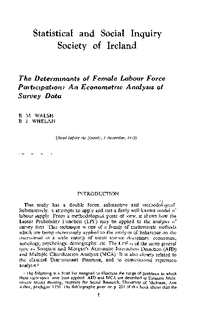 (PDF) The Determinants of Female Labour Force Participation In ...