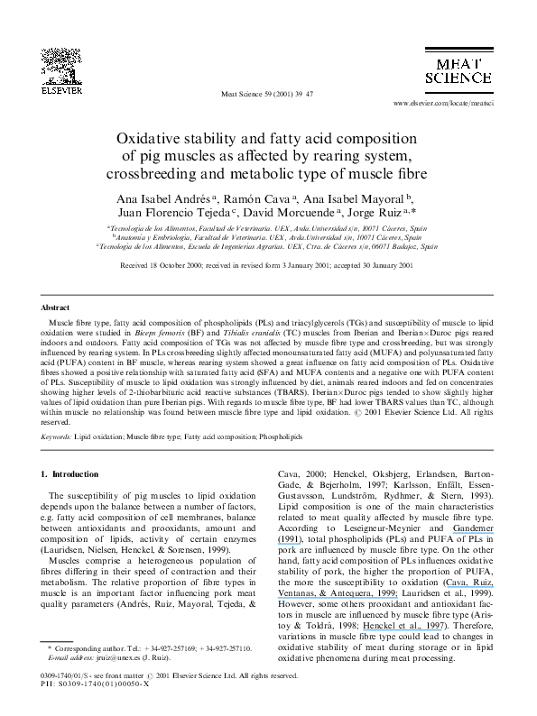 (PDF) Oxidative stability and fatty acid composition of pig muscles as ...