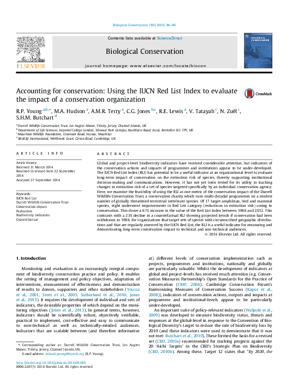 Accounting for conservation: Using the IUCN Red List Index to evaluate the impact of a conservation organization