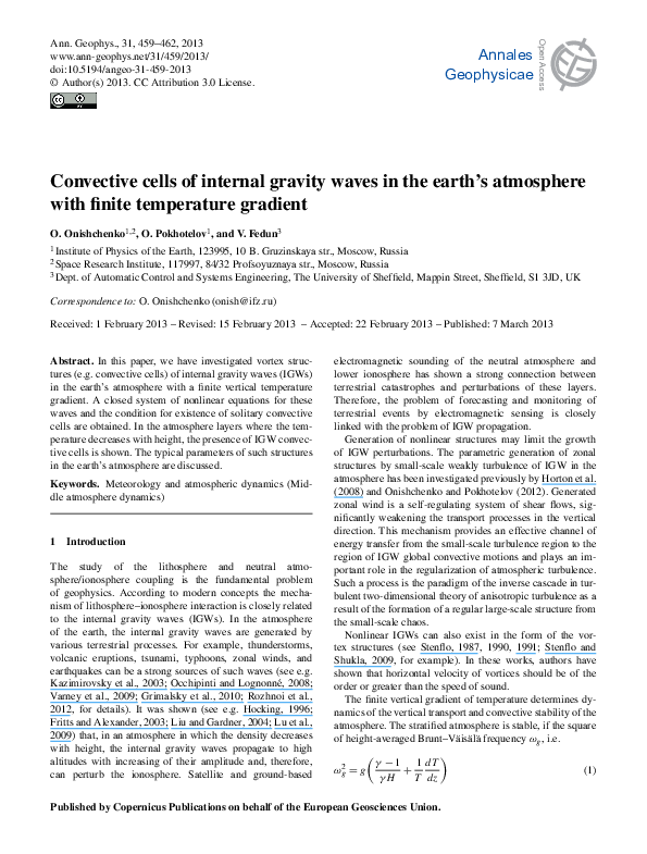 (PDF) Convective cells of internal gravity waves in the earth's ...