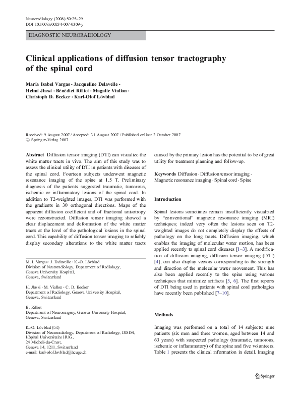(PDF) Clinical applications of diffusion tensor tractography of the ...