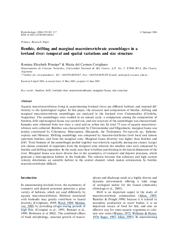 (PDF) Benthic, Drifting and Marginal Macroinvertebrate Assemblages in a ...