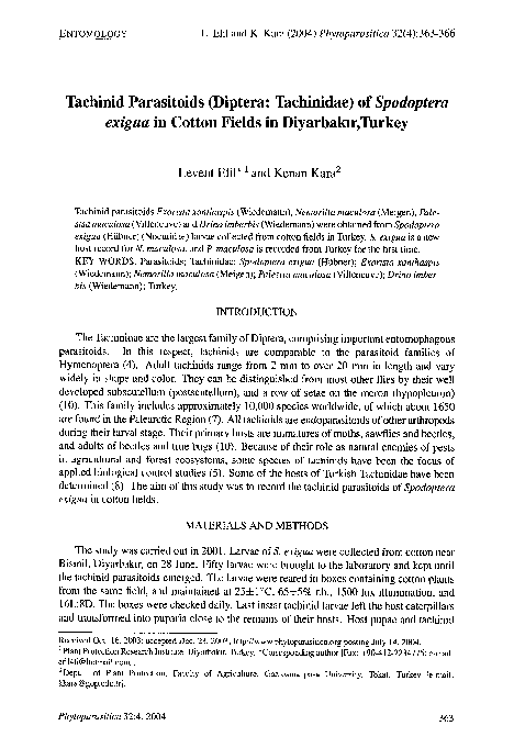 (PDF) Tachinid parasitoids (Diptera: Tachinidae) of Spodoptera exigua ...
