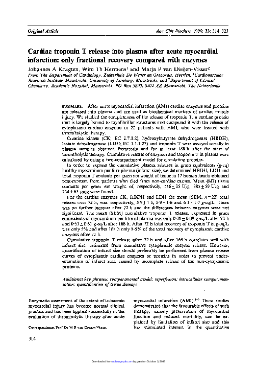 (PDF) Cardiac Troponin T Release into Plasma after Acute Myocardial ...