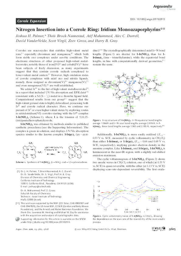 (PDF) Nitrogen Insertion into a Corrole Ring: Iridium Monoazaporphyrins