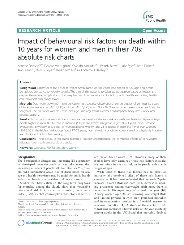 (PDF) Impact of behavioural risk factors on death within 10 years for ...