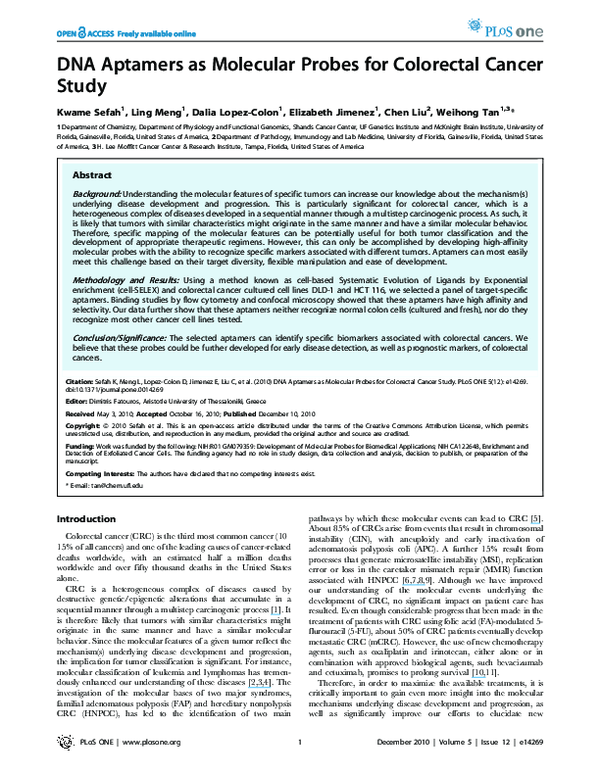(PDF) DNA Aptamers as Molecular Probes for Colorectal Cancer Study