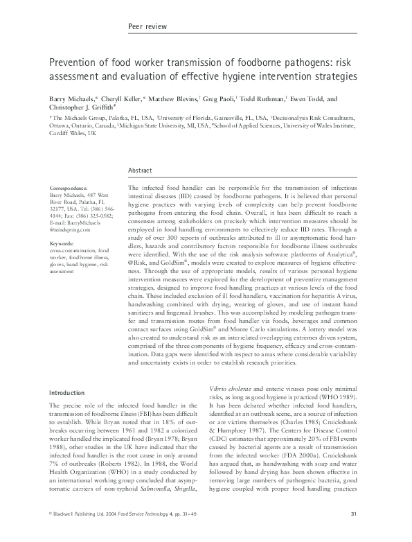 (PDF) Prevention of food worker transmission of foodborne pathogens ...