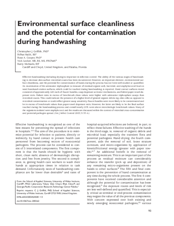 (PDF) Environmental surface cleanliness and the potential for