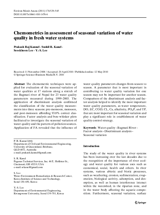 (PDF) Chemometrics in assessment of seasonal variation of water quality ...