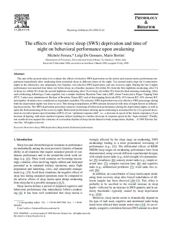(PDF) The effects of slow-wave sleep (SWS) deprivation and time of ...