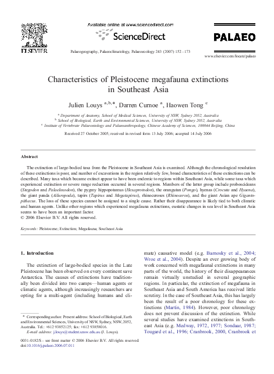 (PDF) Characteristics of Pleistocene megafauna extinctions in Southeast ...