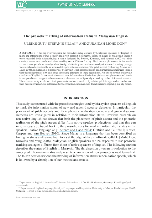 (PDF) The prosodic marking of information status in Malaysian English