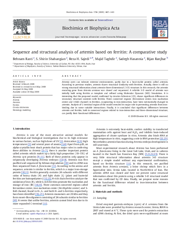 (PDF) Sequence and structural analysis of artemin based on ferritin: A ...