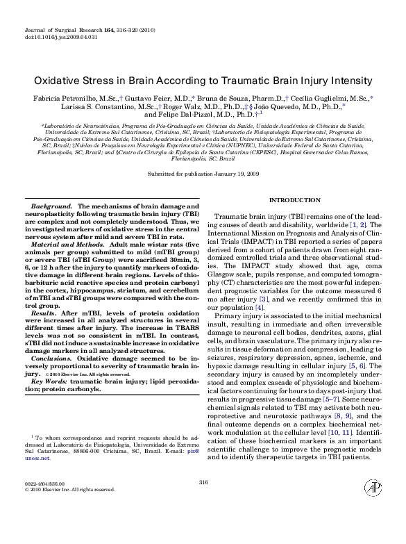 (PDF) Oxidative Stress in Brain According to Traumatic Brain Injury ...