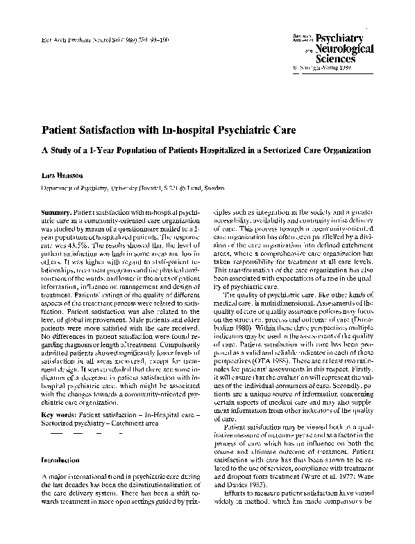 (PDF) Patient satisfaction with in-hospital psychiatric care