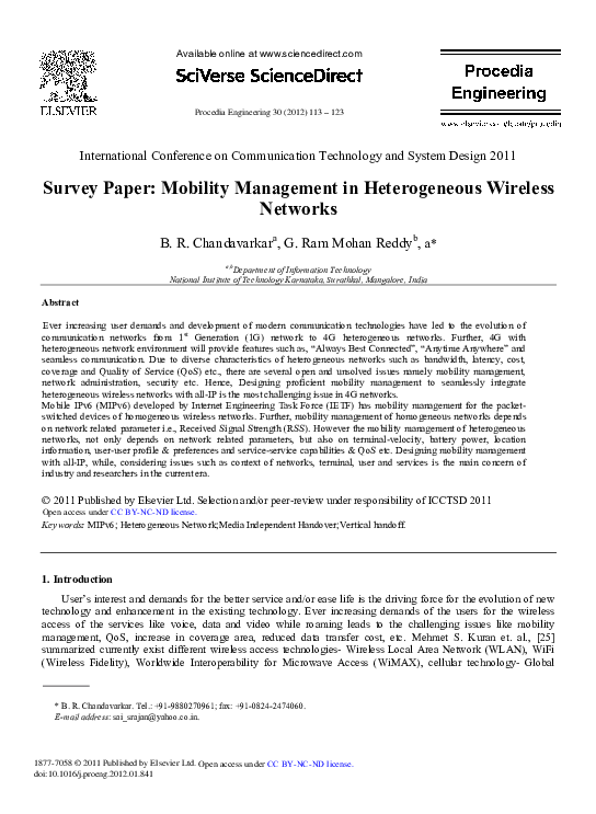 (PDF) Survey Paper: Mobility Management in Heterogeneous Wireless Networks