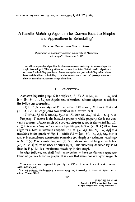 (PDF) A parallel matching algorithm for convex bipartite graphs and ...