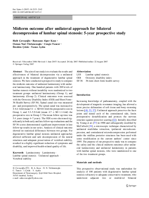 (PDF) Midterm outcome after unilateral approach for bilateral ...