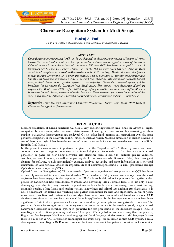(PDF) Character Recognition System for Modi Script