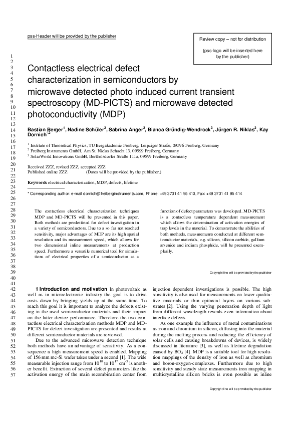 (PDF) Contactless electrical defect characterization in semiconductors by microwave detected