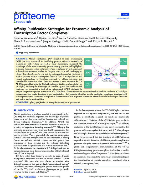 (PDF) Affinity Purification Strategies for Proteomic Analysis of ...