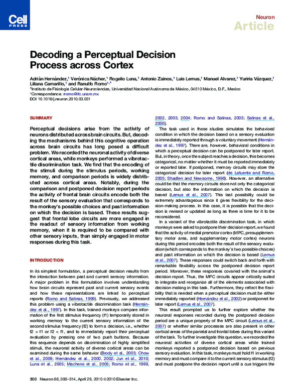 (PDF) Decoding a Perceptual Decision Process across Cortex