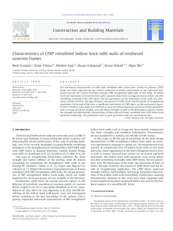 (PDF) Characteristics of CFRP retrofitted hollow brick infill walls of ...