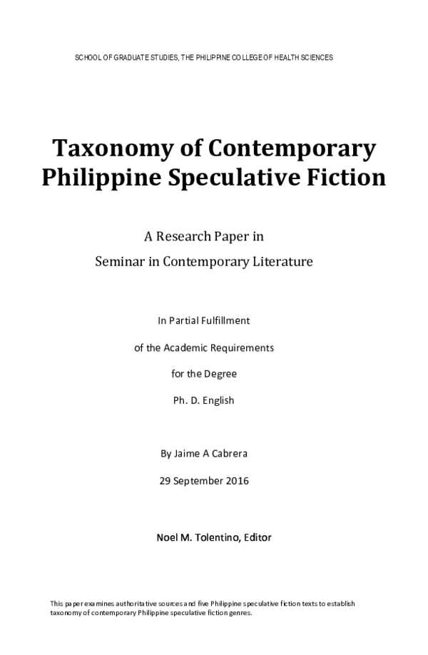(PDF) Taxonomy of Contemporary Philippine Speculative Fiction (2nd