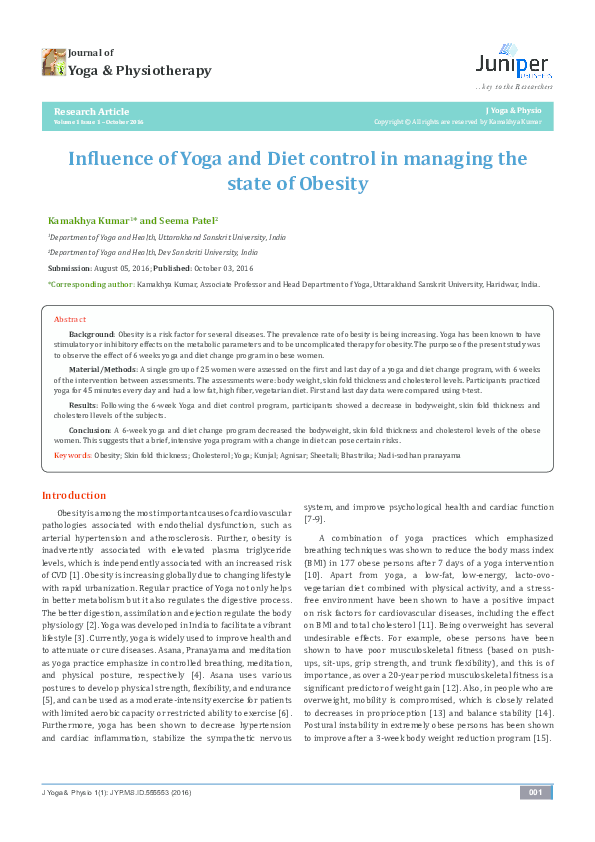 (PDF) Influence of Yoga and Diet control in managing the state of Obesity