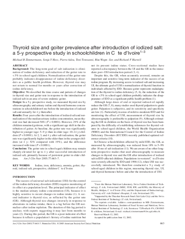 (PDF) Thyroid size and goiter prevalence after introduction of iodized ...