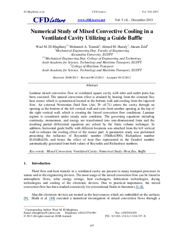 (PDF) Numerical study of mixed convective cooling in a square cavity ...