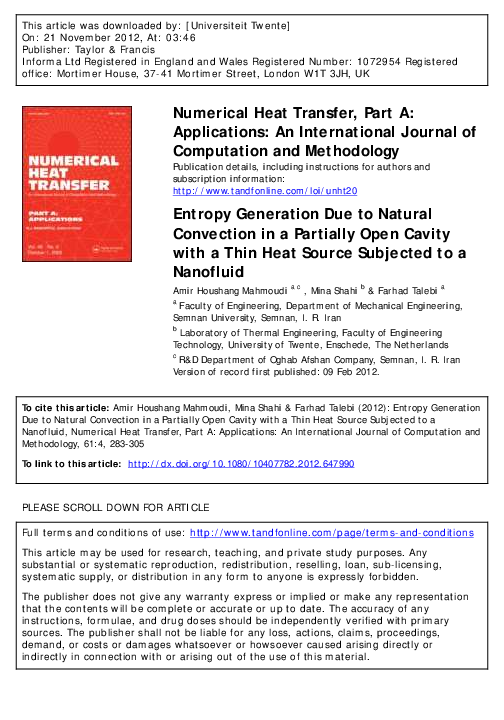 (PDF) Entropy Generation Due to Natural Convection in a Partially Open ...