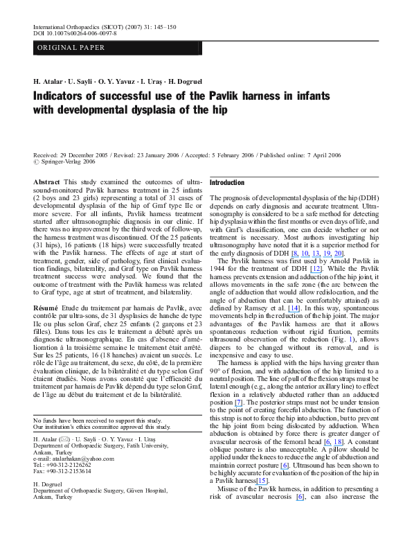 (PDF) Indicators of successful use of the Pavlik harness in infants