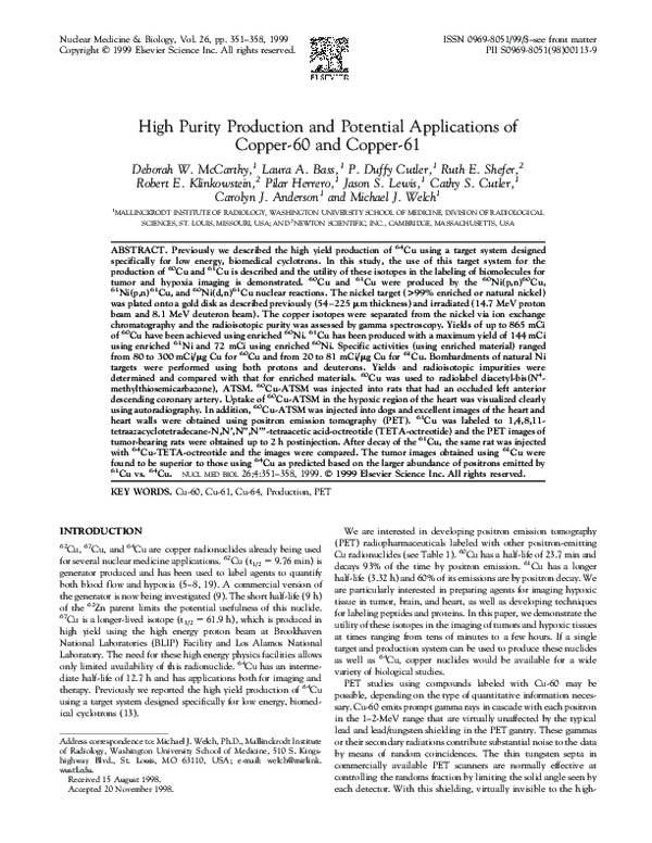 (PDF) High purity production and potential applications of copper-60 ...