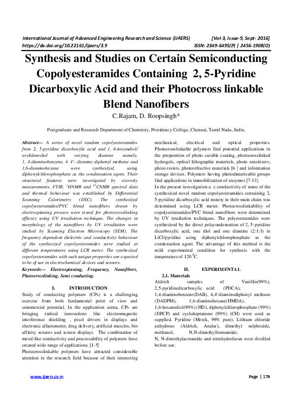  PDF Synthesis And Studies On Certain Semiconducting Copolyesteramides