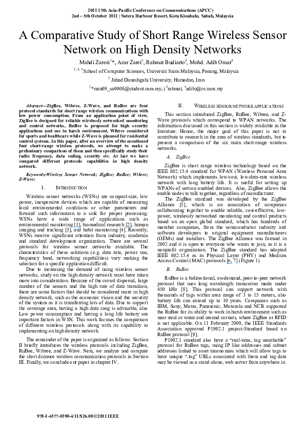 (PDF) A comparative study of short range wireless sensor network on ...