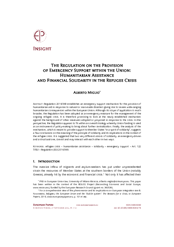 (PDF) The Regulation on the Provision of Emergency Support within the ...