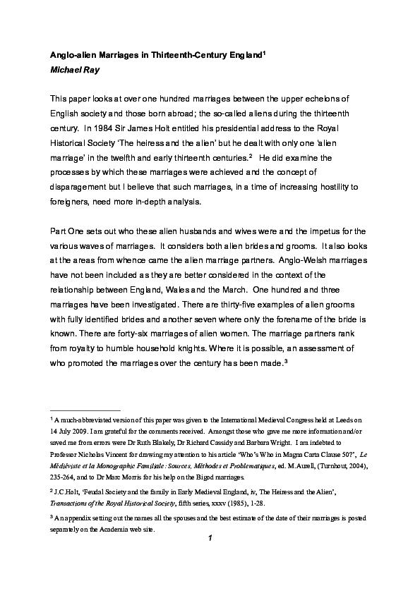 Anglo-alien Marriages in Thirteenth-Century England 1