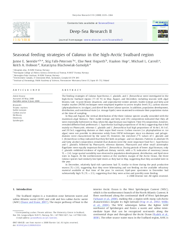(PDF) Seasonal feeding strategies of Calanus in the high-Arctic ...