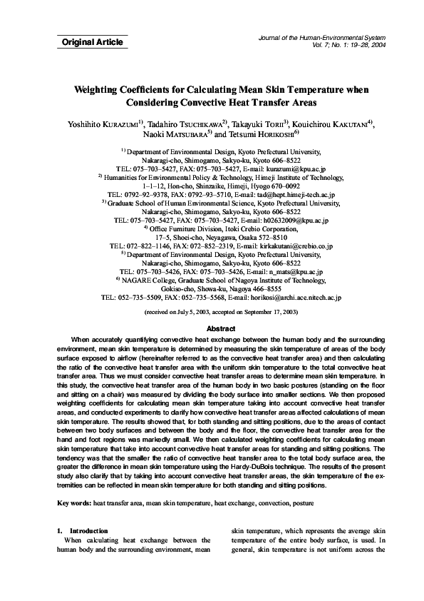 (PDF) Weighting Coefficients for Calculating Mean Skin Temperature when