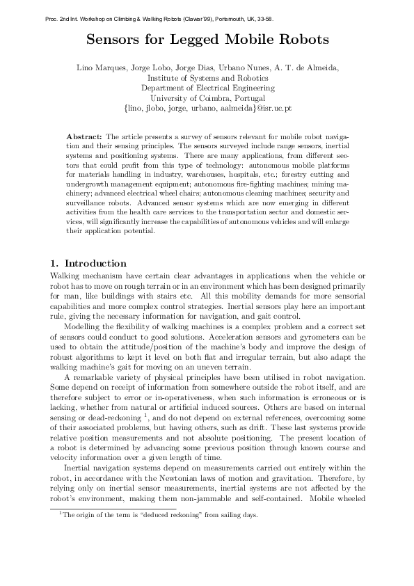 (PDF) Sensors for Legged Mobile Robots Lobo Academia.edu