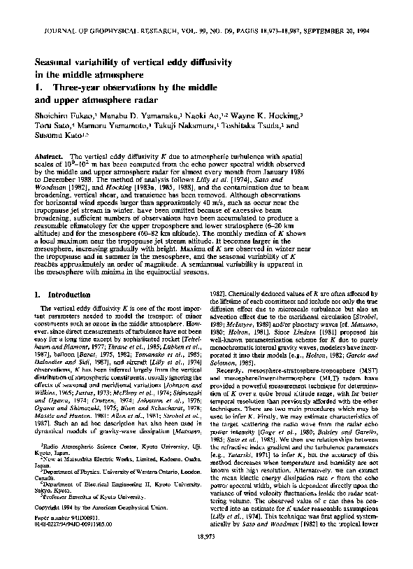 (PDF) Seasonal variability of vertical eddy diffusivity in the middle ...