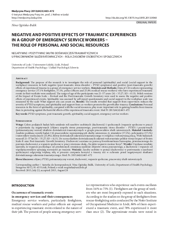 (PDF) NEGATIVE AND POSITIVE EFFECTS OF TRAUMATIC EXPERIENCES IN A GROUP ...
