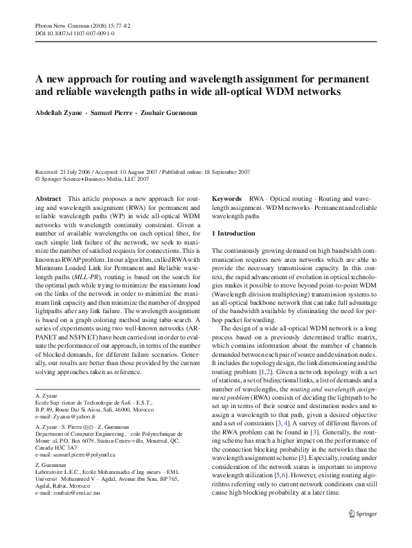(PDF) A new approach for routing and wavelength assignment for ...