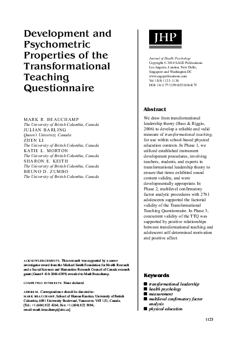 (PDF) Development and Psychometric Properties of the Transformational ...