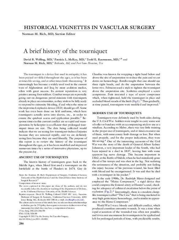(PDF) A brief history of the tourniquet Patricia McKay Academia.edu
